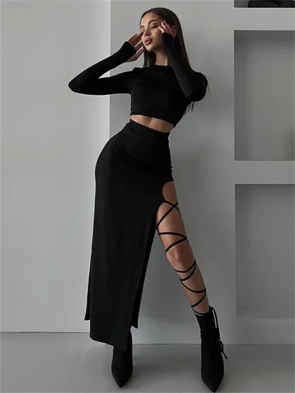 Sexy Criss Cross Black Skirt Set
