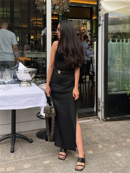 Casual Side Split Black Skirts - Image 5