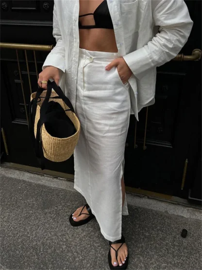 Casual Side Split Black Skirts - Image 7