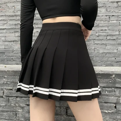 High-waist Stripe Pleated Black Skirts - Image 2