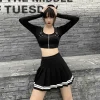 High-waist Stripe Pleated Black Skirts - Image 4