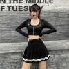 High-waist Stripe Pleated Black Skirts - Image 5