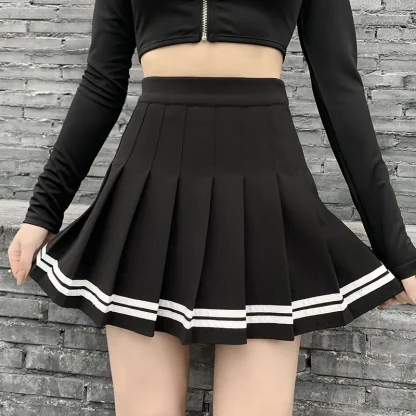 High-waist Stripe Pleated Black Skirts