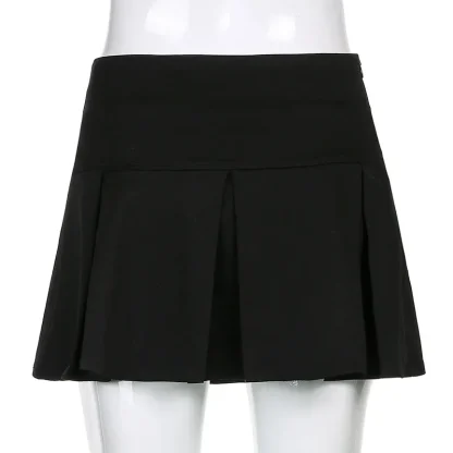 Double Belt Pleated Black Skirt - Image 7