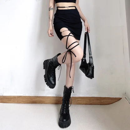 Criss Cross Sexy Black Skirt - Image 2