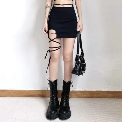 Criss Cross Sexy Black Skirt - Image 3