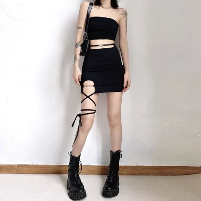 Criss Cross Sexy Black Skirt - Image 6