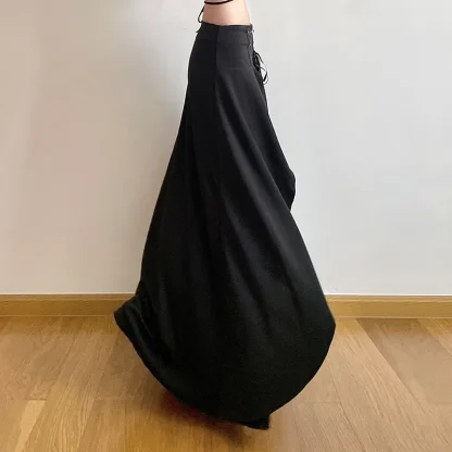 Long Lace-up Black Skirt - Image 4