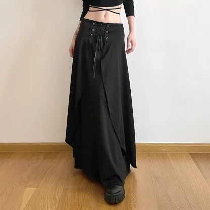 Long Lace-up Black Skirt - Image 5