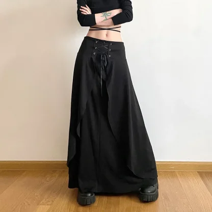 Long Lace-up Black Skirt